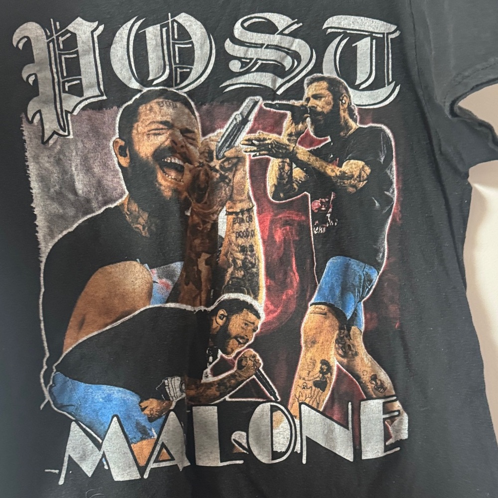Gildan Black Post Malone Graphic Tee with Blue Accents